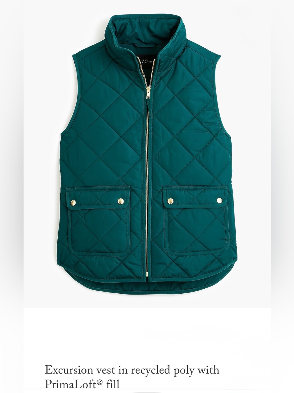 J. Crew Excursion Vest Primaloft Fill Hunter Green S